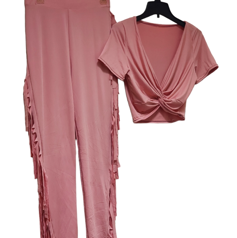 Women's SY Fashion 2 Piece Orange Pants Set stretch. Size Large. NWT